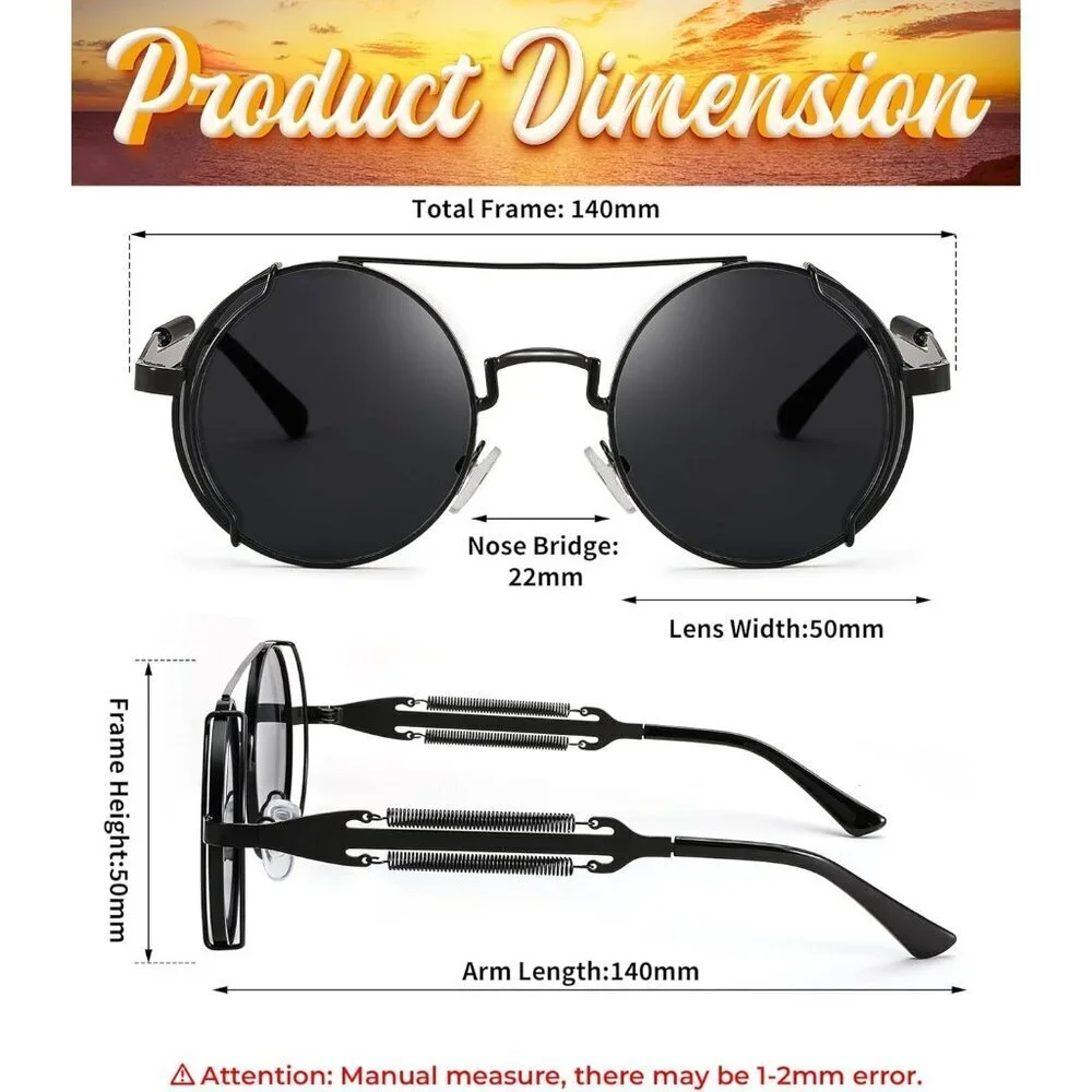 Aviator Sunglasses Men Women Retro Steampunk Round Metal UV400 Protective